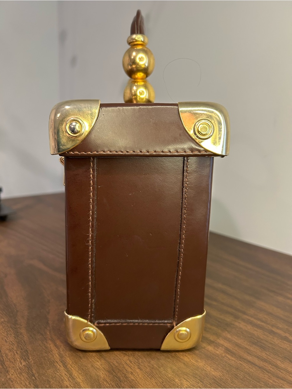 Vintage Gabbrielli Brown Leather Box Purse Gold Tone Structured Italy - Picture 5 of 10